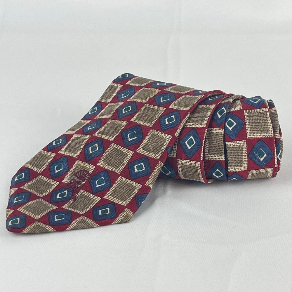 Countess Mara 100% Silk Tie USA Made‎ Burgundy Blue Geometric Classic 4"